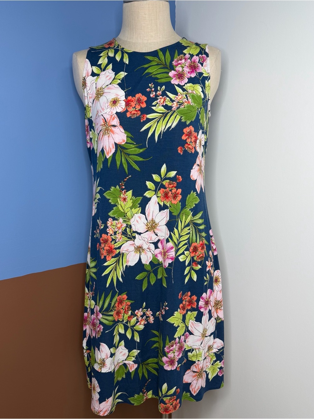 J. Jill Blue Tropical Stretch Knit Tank Dress - Women’s US Small